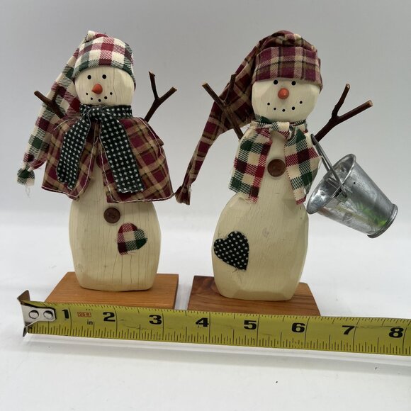 Home Interiors Rustic Wood Mr & Mrs Snowman Figurines Set Winter Decor 7" Tall - Picture 7 of 8